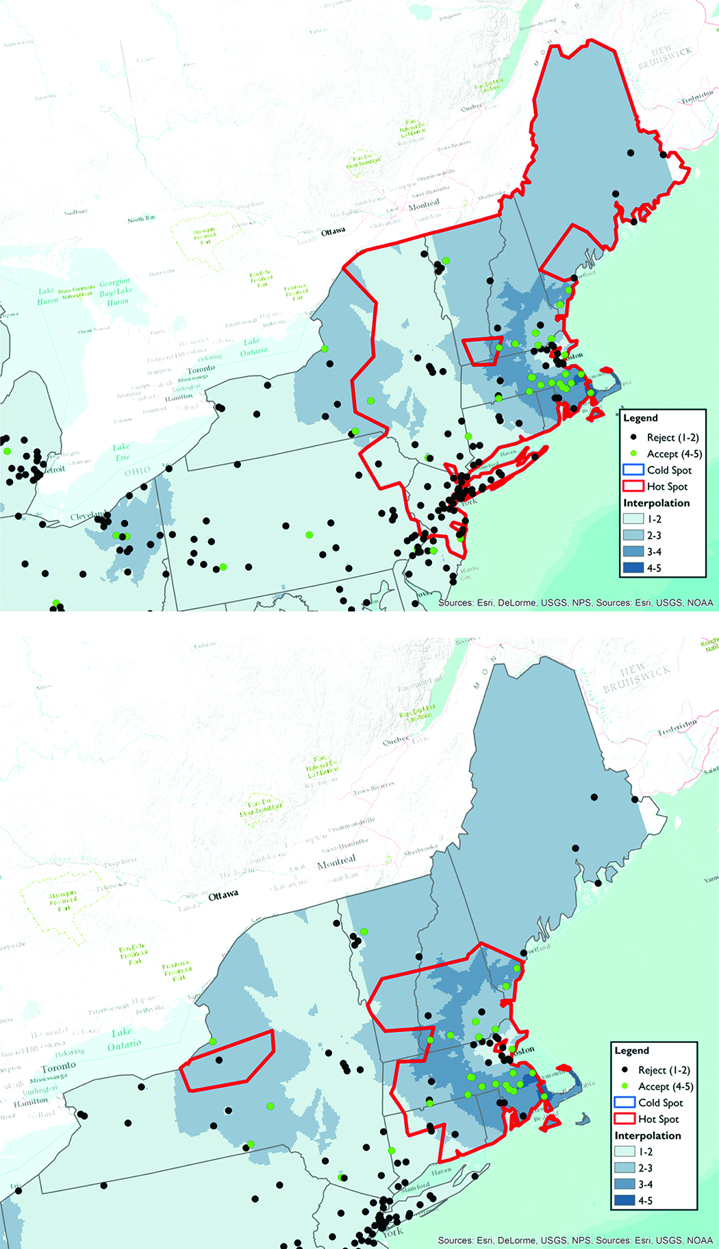 Map 3: “ … so couldn’t my brother … ” 501 km (Top) vs. 150 km (Bottom) critical distance.