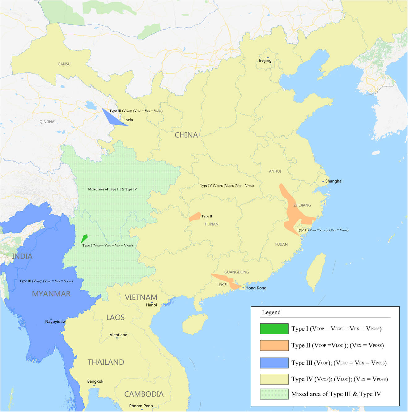 Map 2:
Areal distribution for the four language types.