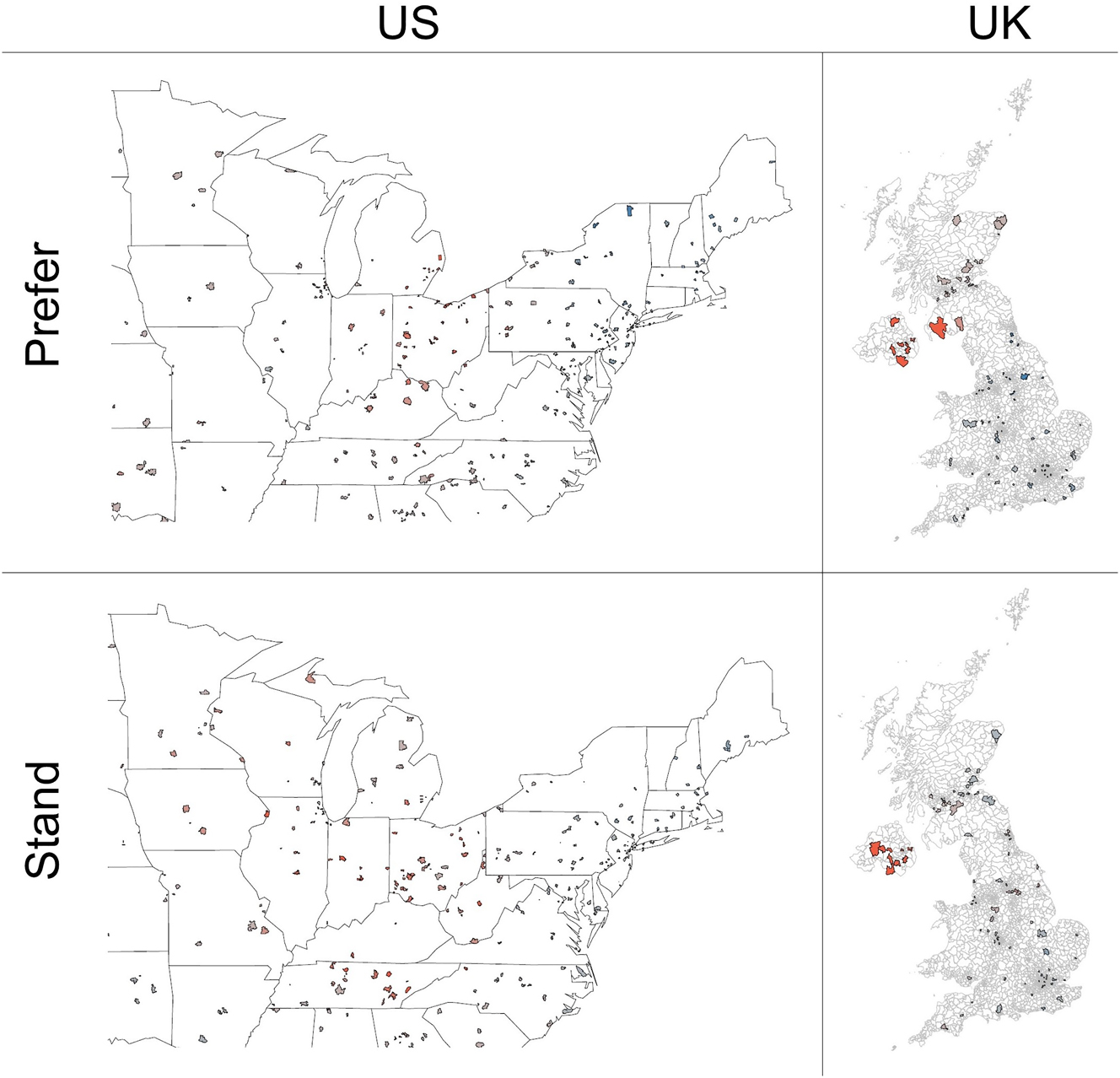 Figure 9:
Hotspot analysis of prefer and stand in the US and UK.