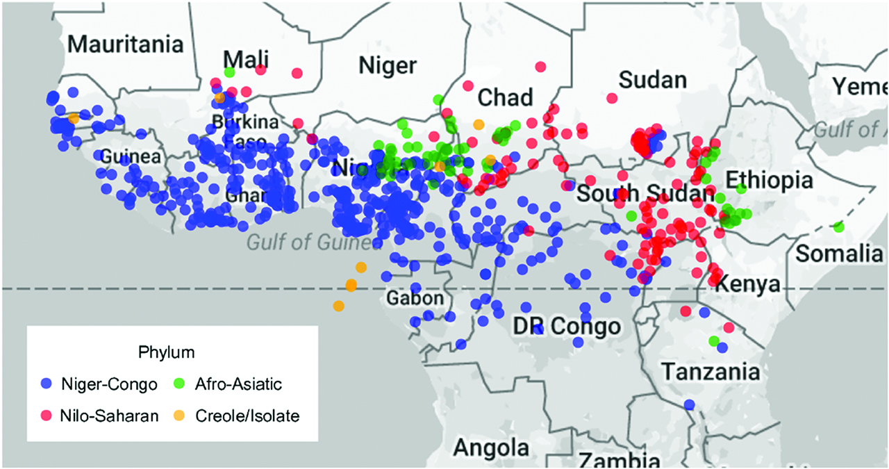 Figure 5: Map of language varieties in the ALFA database (n = 681).