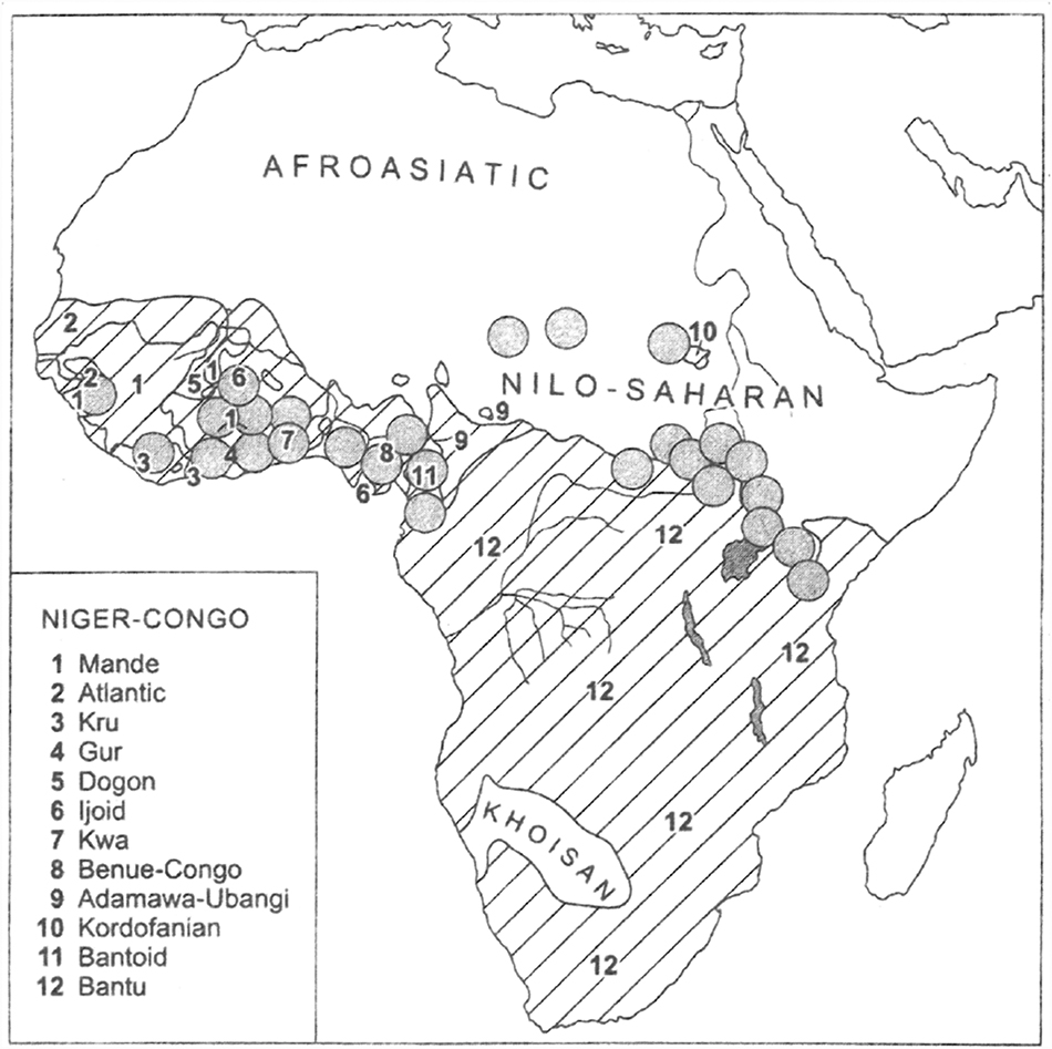 Figure 6: ATR languages (gray circles; Dimmendaal 2001: 370).