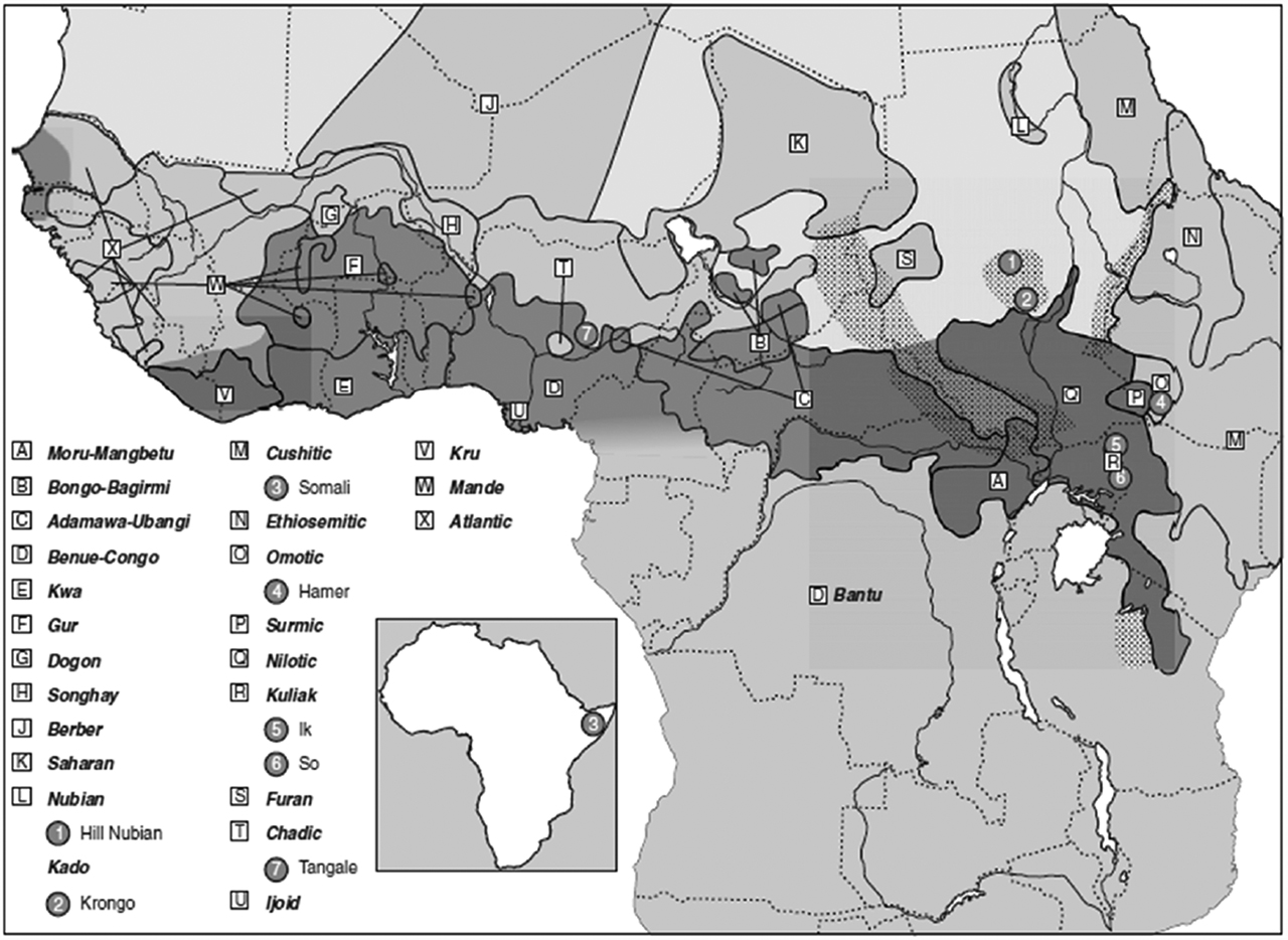 Figure 7: Distribution of ATR in dark gray (Güldemann 2008: 160).