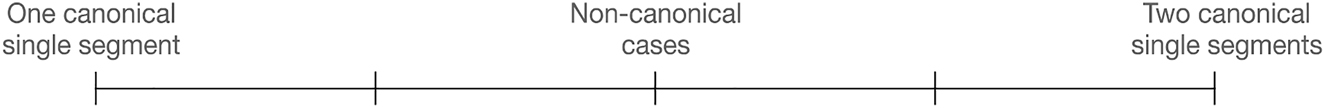 Figure 1: 
A misleading conceptualization of the problem of non-canonical cases, in which they are viewed as sitting mid-way along a single, linear dimension.
