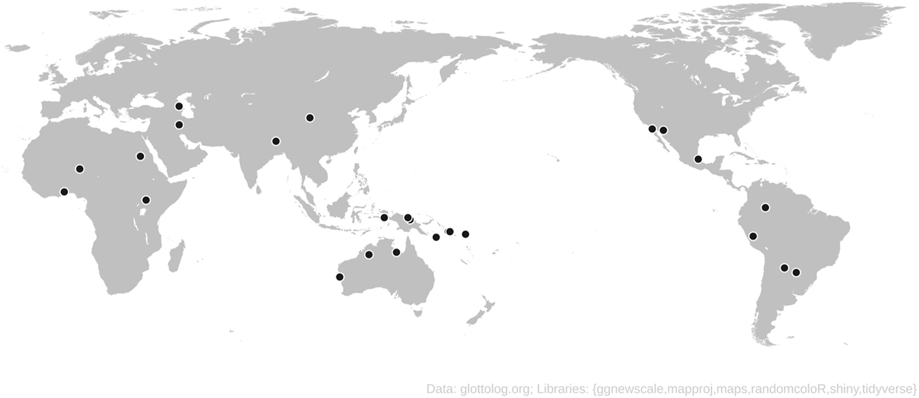Map 1: 
Geographical distribution of the sample languages.
