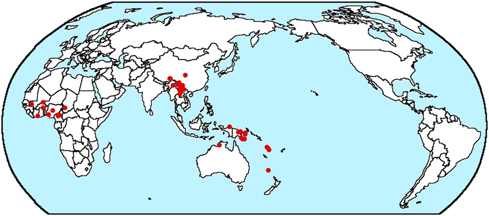 Figure 1:
Map of Dem-Num-N-A languages © The author.