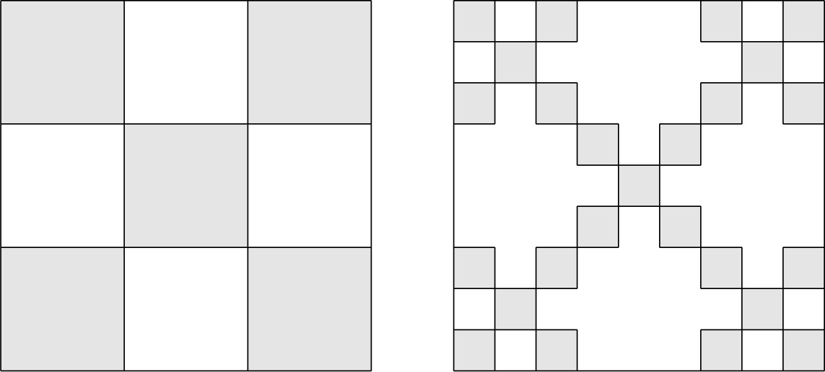 Fig. 2 The two first iterations of the unit square in the case r = 1/3