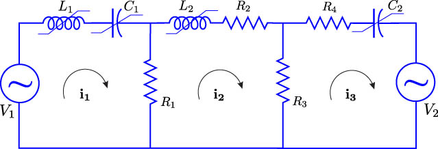 Figure 16 
                  Electrical circuit with three meshes for case study 5.
               