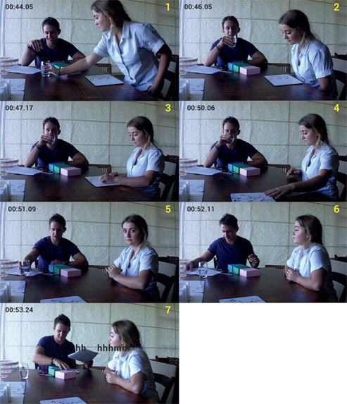 Figure 7: Eleanor producing intersubjectivity with Sean through the higher-level action of preparing herself for tutoring.