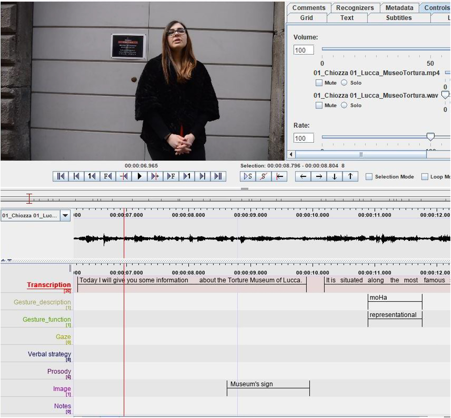 Figure 1: 
Multimodal analysis of an extract from clip 1, Student A.
