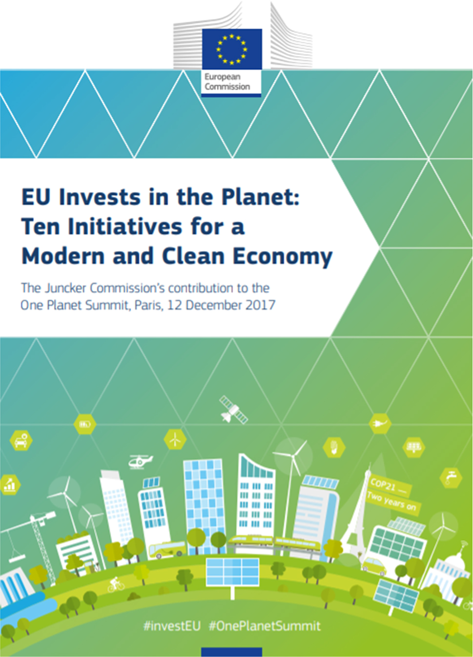 Figure 1: 
Cover of the booklet EU Invests in the Planet: Ten Initiatives for a Modern and Clean Economy.
