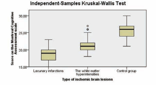 Figure 1 Median scores on the Montreal Cognitive Assessment scale with interquartile range achieved by patients with various types of ischemic brain lesions on the 30th day of hospitalization.