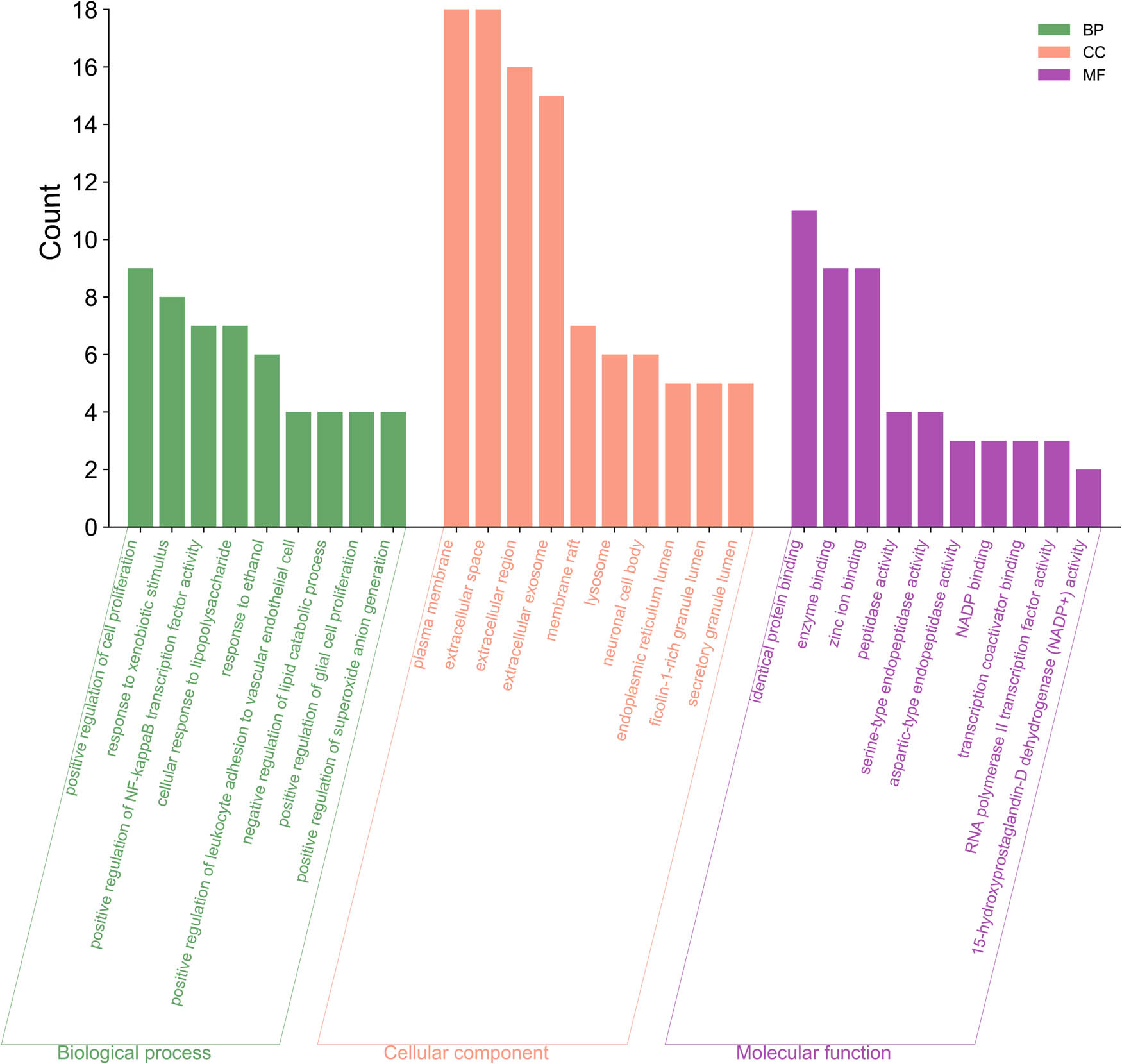Figure 4 
                  GO biological process analysis of intersected targets.
               