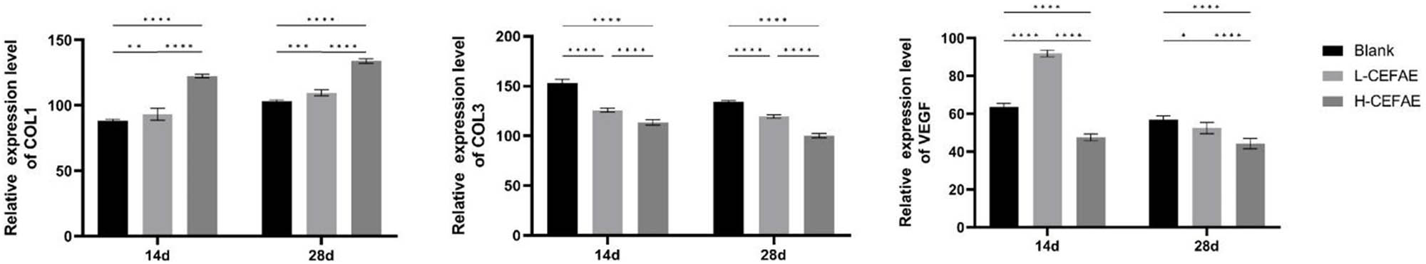 Figure 6 
                  Quantification of COL I, COL III, and VEGF.
               