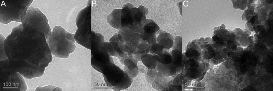 Figure 2 TEM images for samples A–C.