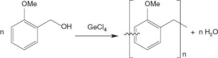 Scheme 2 Reaction scheme to show the formation of water caused by Lewis acid straight composition initiated polymerisation (oligomerisation) of ortho-methoxy benzyl alcohol under an inert atmosphere.