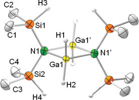 Figure 2 Molecular structure of compound 2; one of two independent molecules is shown.The ellipsoids are set at the 50% level; hydrogen atoms of the methyl groups are omitted for clarity.