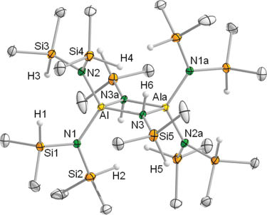 Figure 4 Molecular structure of compound 3a.The ellipsoids are set at the 30% level; hydrogen atoms of the methyl groups are omitted for clarity.