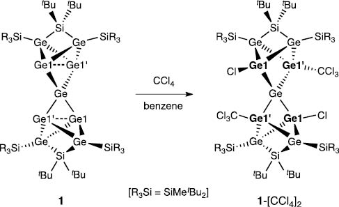 Scheme 1 Reaction of the Si2Ge9-cluster 1 with carbon tetrachloride.