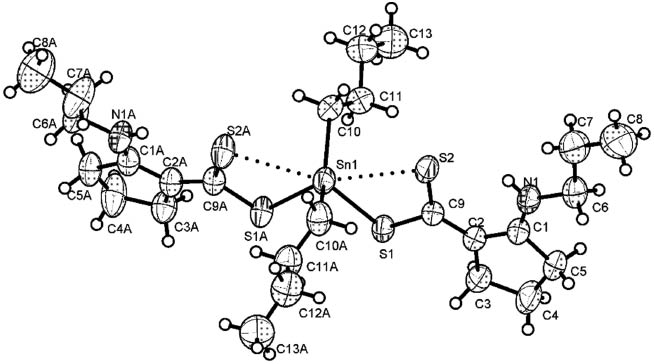 Figure 1 X-ray structure of [Bu2Sn(Pr-ACDA)2] (2).