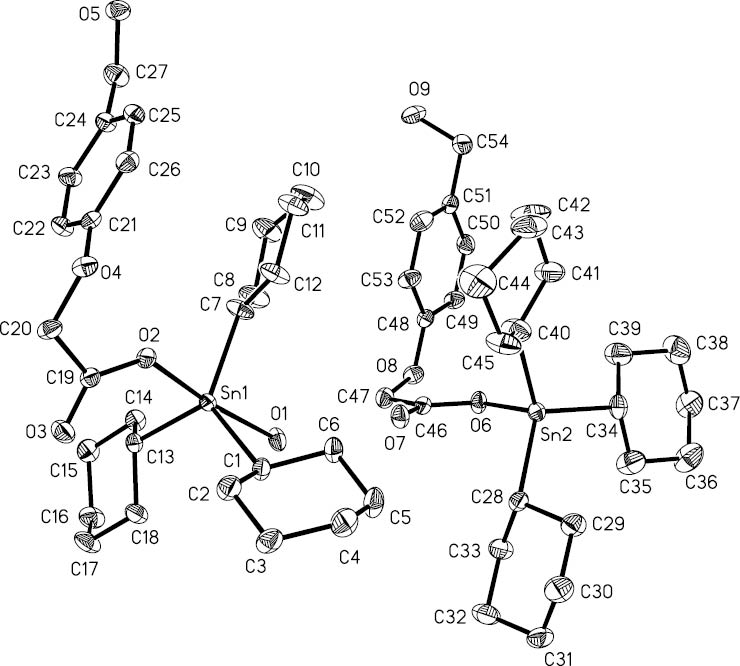 Figure 2: The molecular structure of 3.Hydrogen atoms are omitted for clarity.