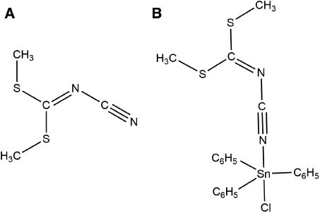Scheme 1: Molecular representations of (A) L and (B) 1.