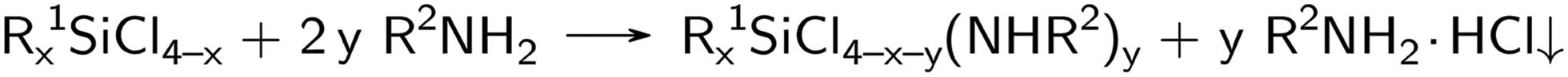 Scheme 1 
               Synthesis of aminosilanes starting with chlorosilanes and amines.
            