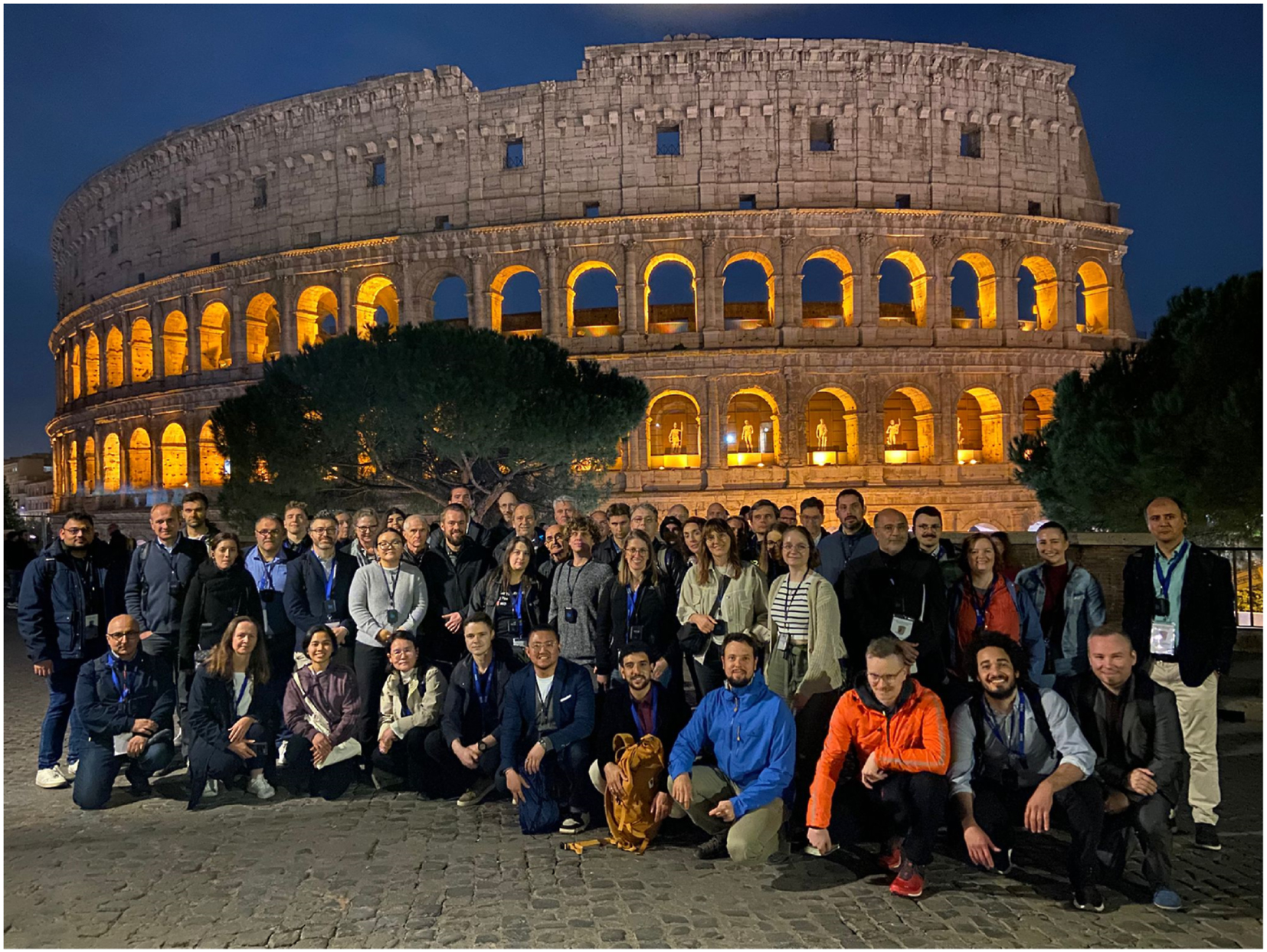 Photograph of the Workshop participants of the Zeiss X-ray Microscopy User Meeting held from 11–13 November 2024 at Rome, at Sapienza University, near the historical monument shown in the image.