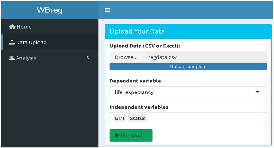 Figure 5 Data upload panel of the WBreg.