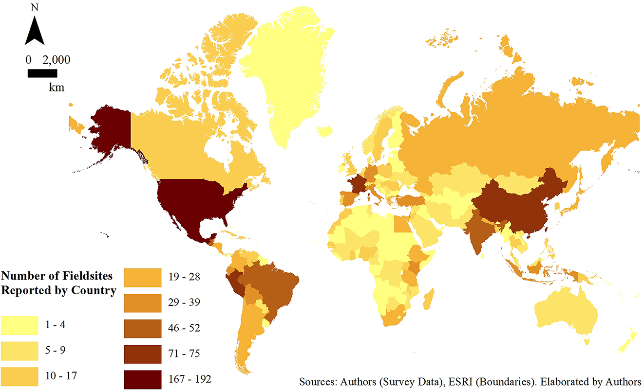 Figure 1:
Number of fieldsites reported by country.