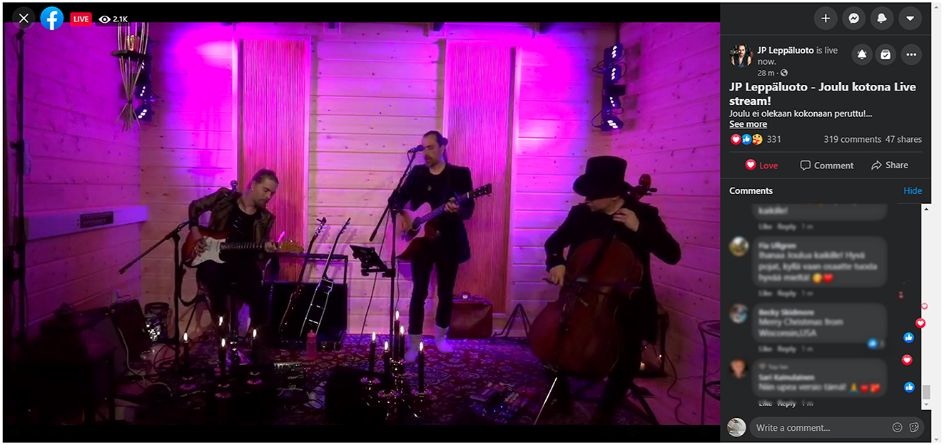 Figure 1:
Screenshot of the Joulu Kotona concert on Facebook Live.