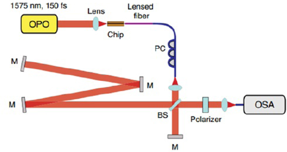 Fig. 10 Interferometric setup to measure the pulse to pulse coherence of the generated supercontinuum. Adapted from reference [26].
