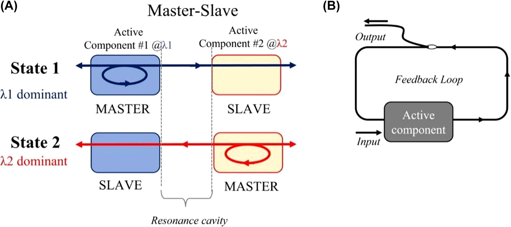 Figure 7:
Optical memory with SOA-based bistability based on: (A) master-slave configuration, (B) feedback loop scheme.
