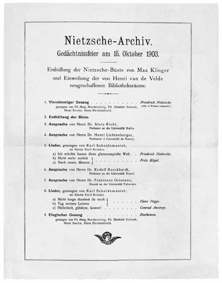 Abb. 1: Programm zur Einweihungsfeier des Nietzsche-Archivs
