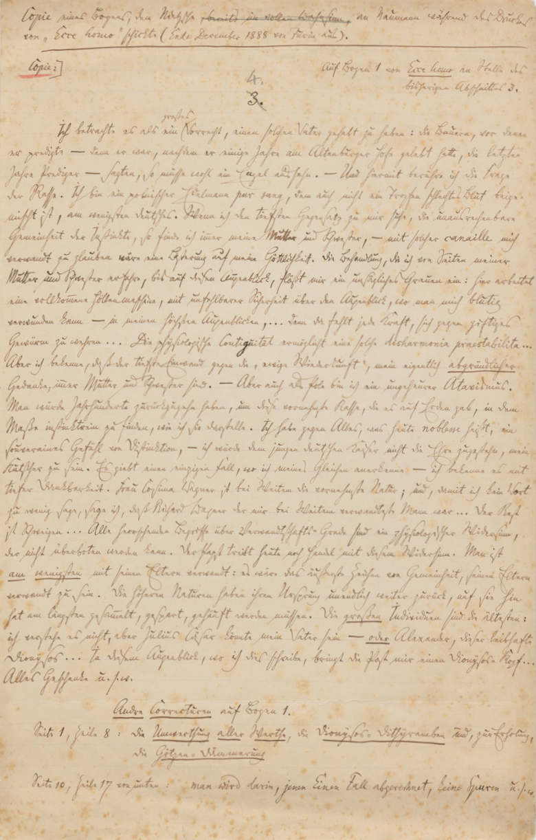Abb. 4: Abschrift einer Passage aus Ecce homo durch Köselitz (GSA 102/734)