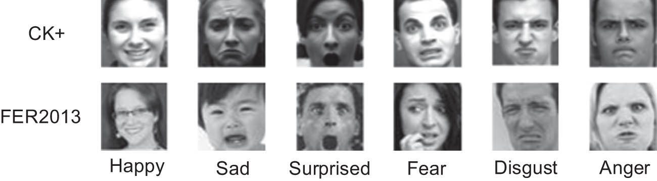 Figure 5 
                  Example of the CK+ dataset and FER2013 dataset.
               
