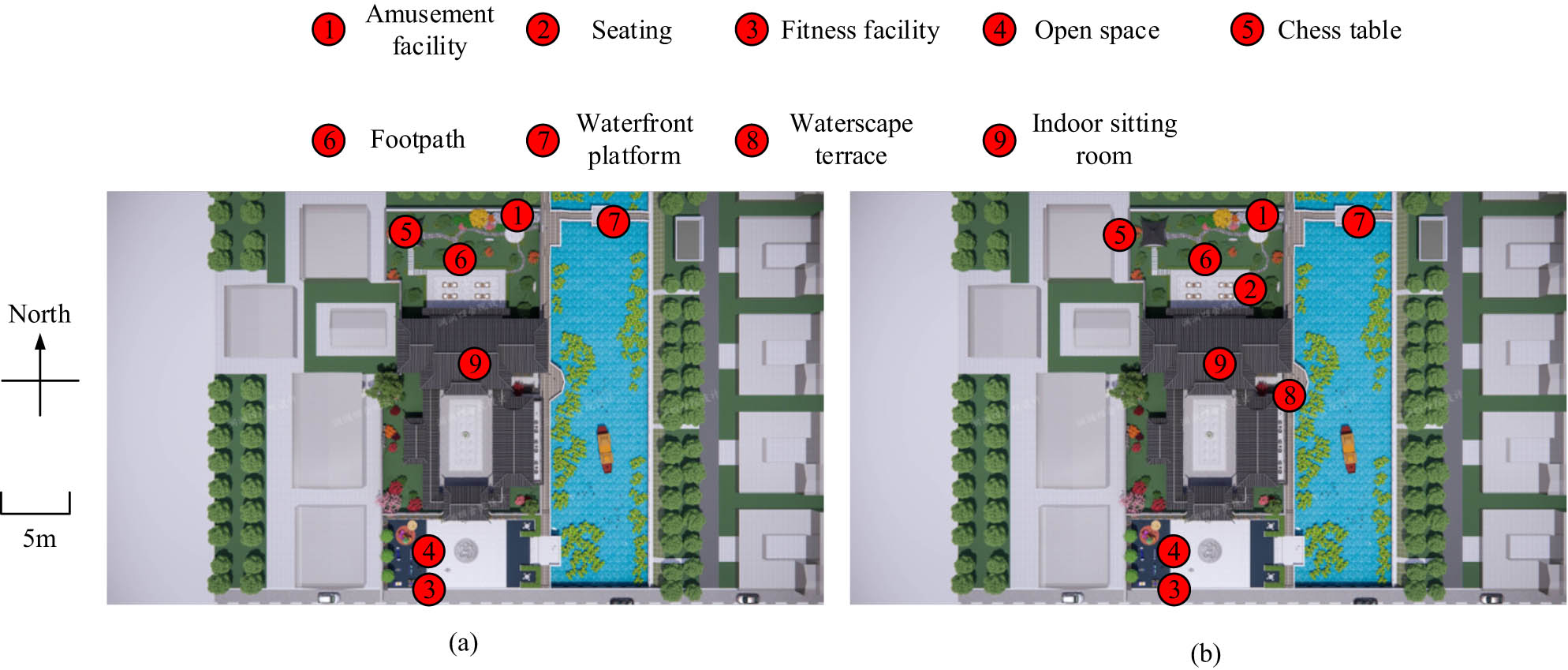 Figure 8
Visualization comparison results of urban and rural public areas before and after optimal design. (a) Before optimization of urban and rural areas. (b) Post-design of urban and rural areas.