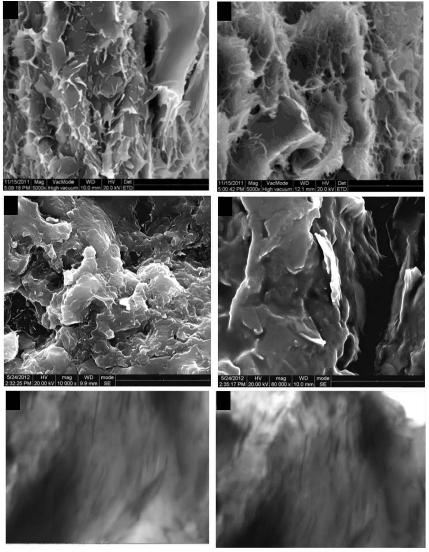 Figure 9
SEM and TEM images of graphene/PVC/CPE composites.
