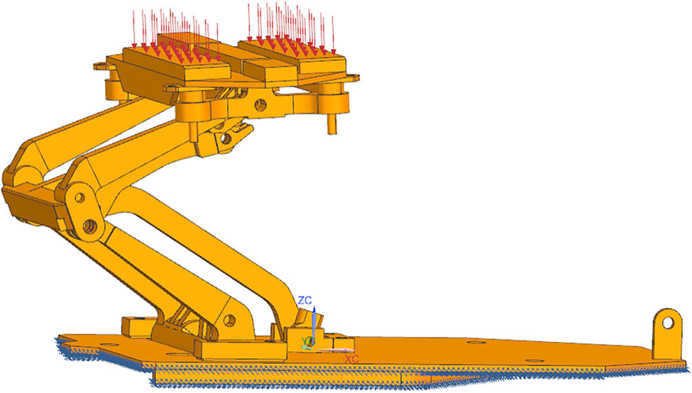Figure 4 
               Load and constraint condition of pantograph.
            