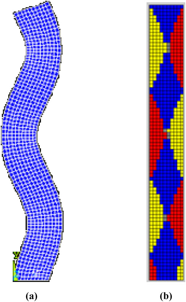 Figure 18 
                  Third-order mode of the plane framed column. (a) Modal shape. (b) Orthogonal decomposition graph.
               