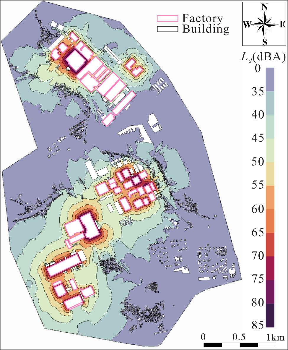 Figure 11 
                  Day industrial noise map.
               