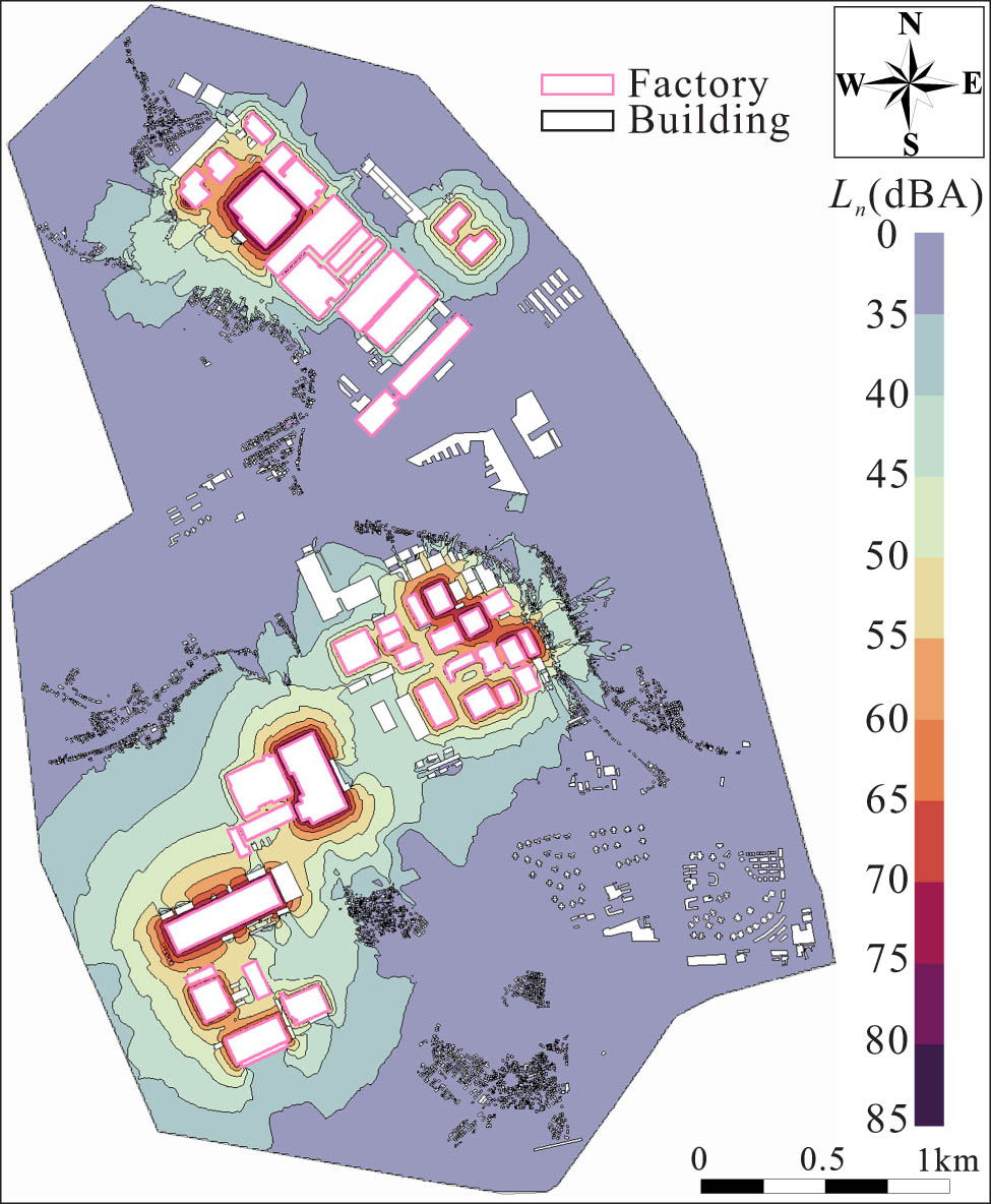 Figure 12 
                  Night industrial noise map.
               