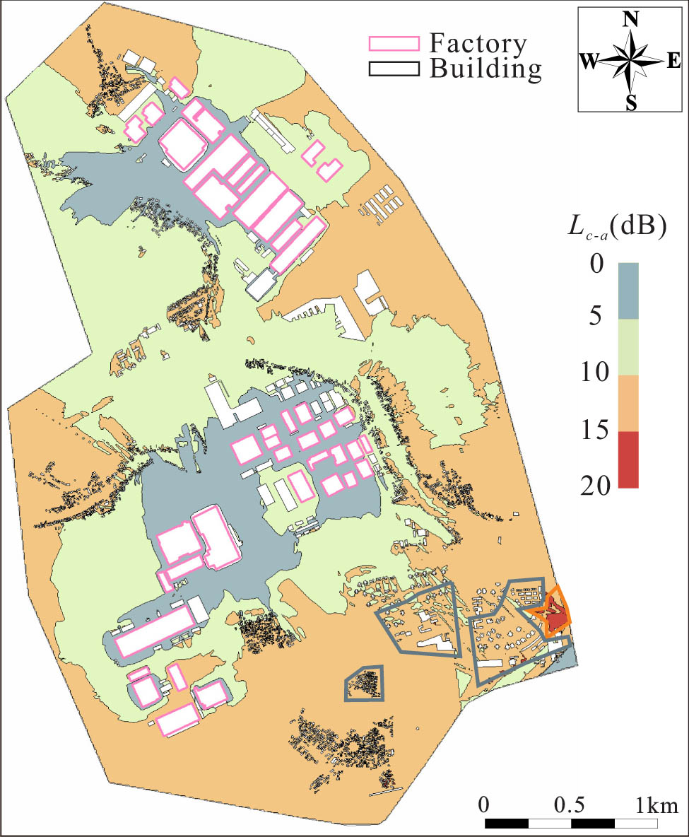 Figure 16 
                  Day low-frequency industrial noise map.
               