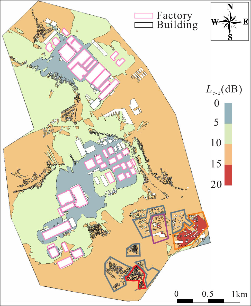 Figure 17 
                  Night low-frequency industrial noise map.
               