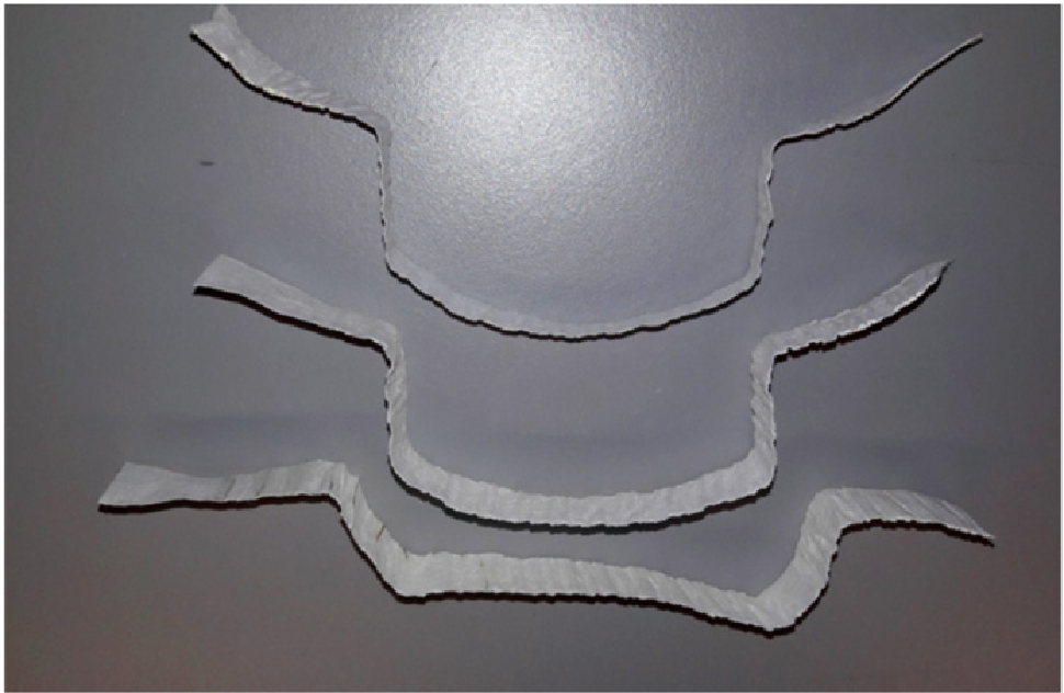 Figure 8 Dry creped 100 g/m2 BSKP + CMF laboratory samples after 2D thermoforming at 90 °C.