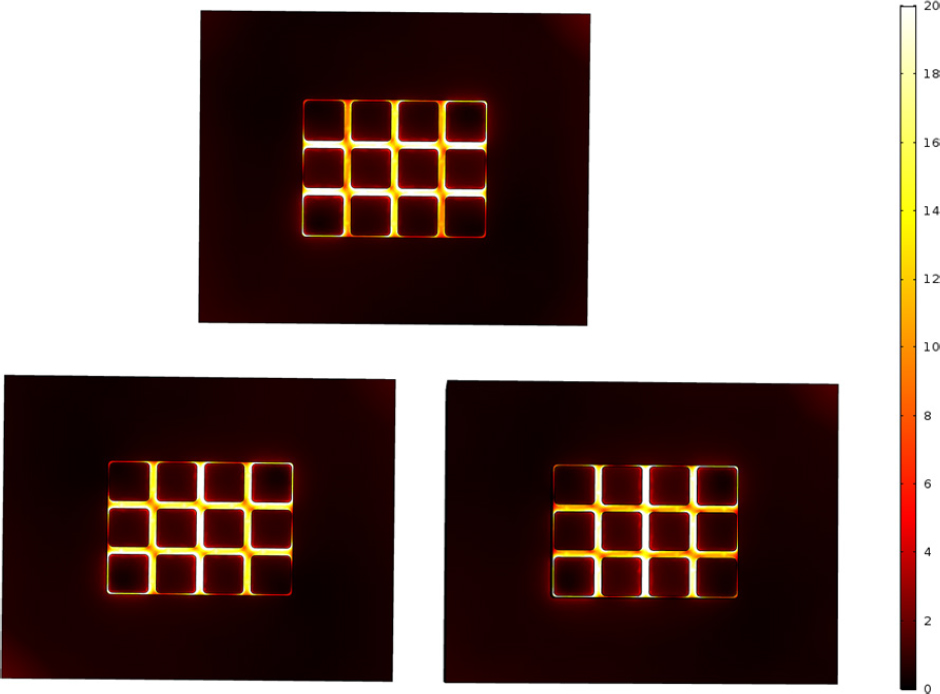 Figure S2 Electric field distribution on the x-y section with D=30nm and various polarization: (a)π6;(b)π4;(c)π3$\left( \text{a} \right)\frac{\pi }{6};\left( \text{b} \right)\frac{\pi }{4};\left( \text{c} \right)\frac{\pi }{3}$