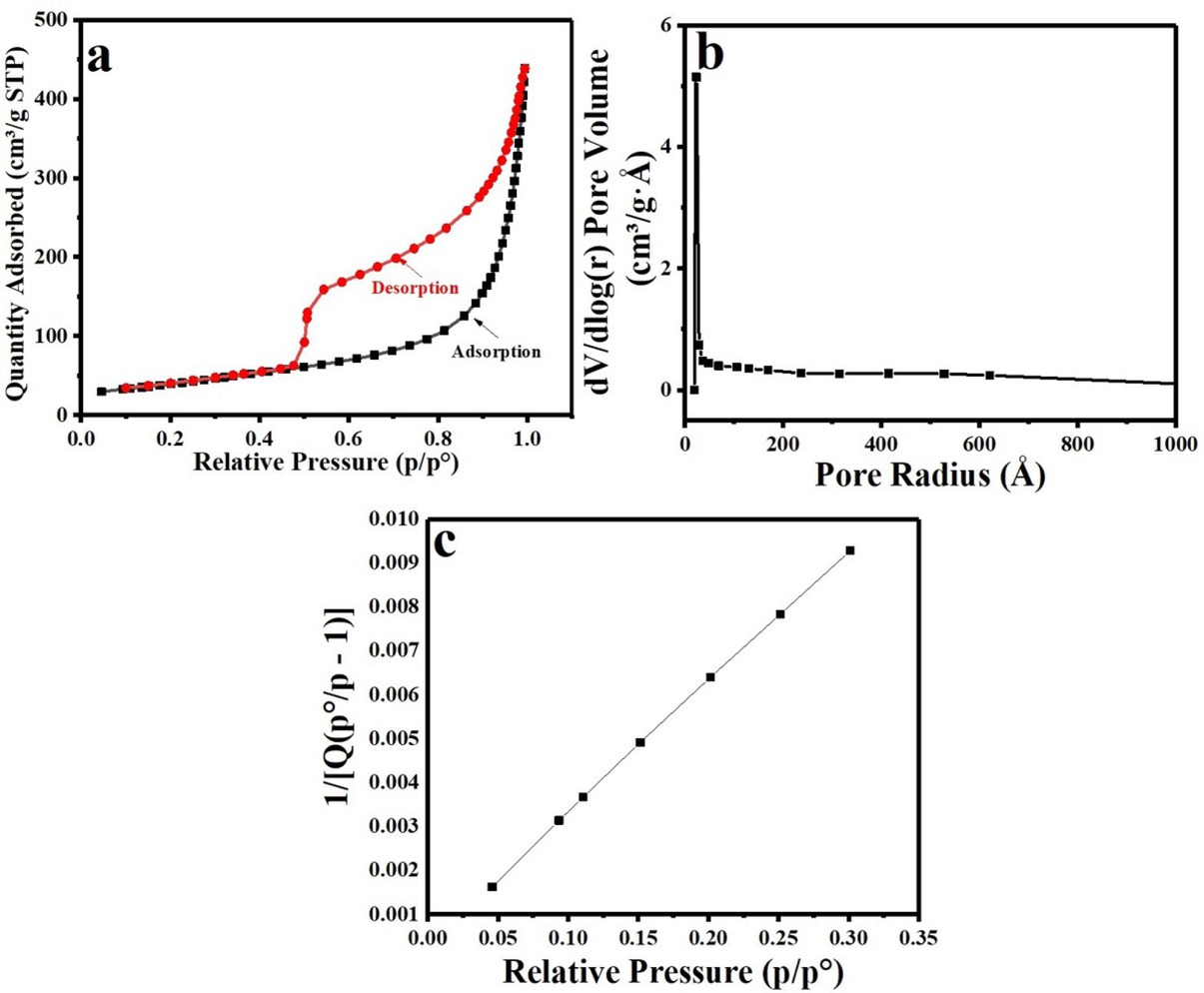 Figure 5 (a) N2 adsorption–desorption isotherm and (b) BJH pore size distribution of the synthesized Se-nanorods/rGO nanocomposite