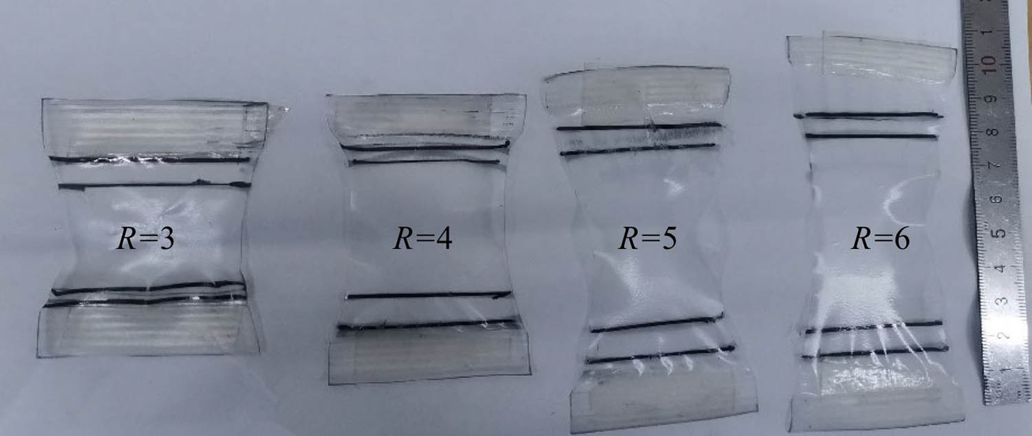 Figure 2 
                  Images of stretched films with different elongation ratios.
               