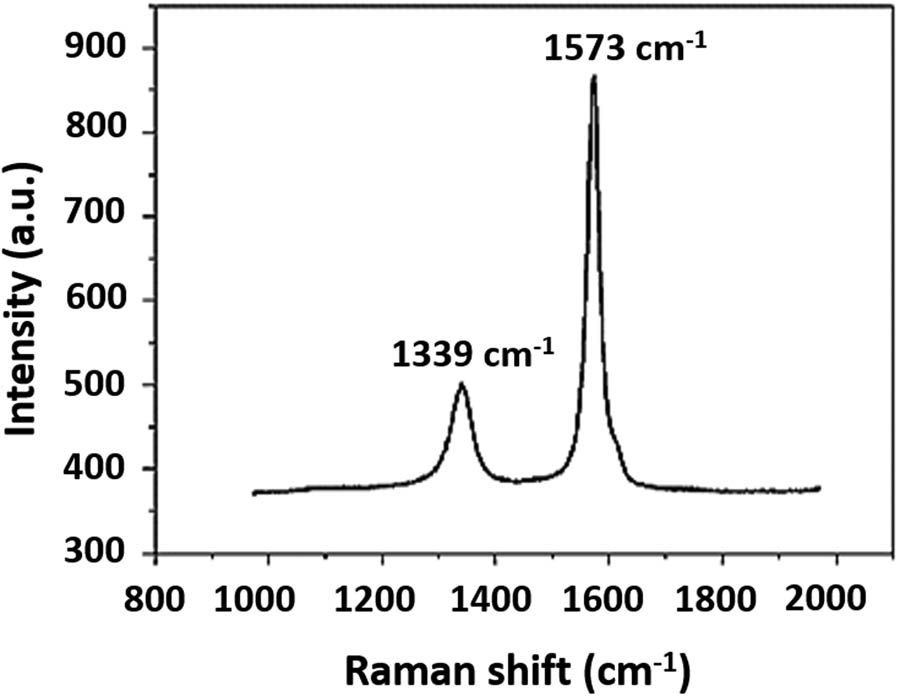 Figure 4 
                  Raman spectra pattern of MWCNTs.
               