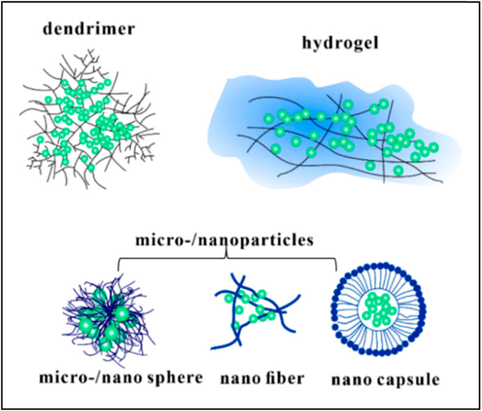 Figure 23 
                  Schematic illustration of different carrier-based drug-releasing biomaterials [23]. Copyright 2020, MDPI.
               