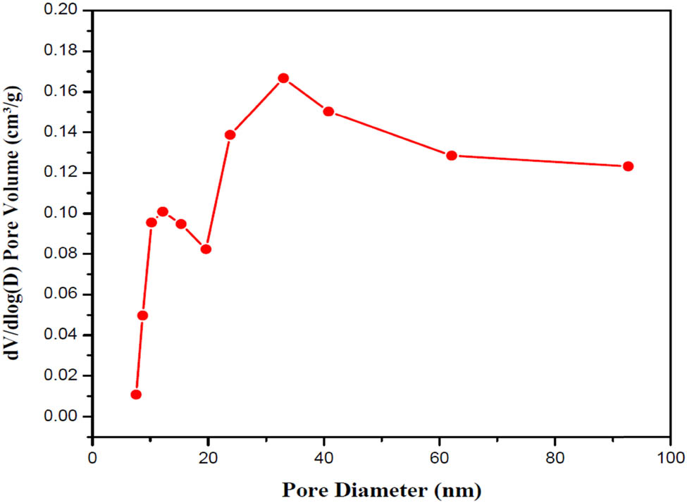 Figure 8 
                  Pore size distributions of prepared SNPMW.
               